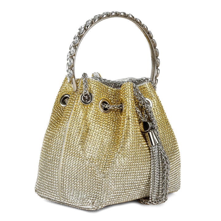 round handle rhinestone bucket bag#color_green