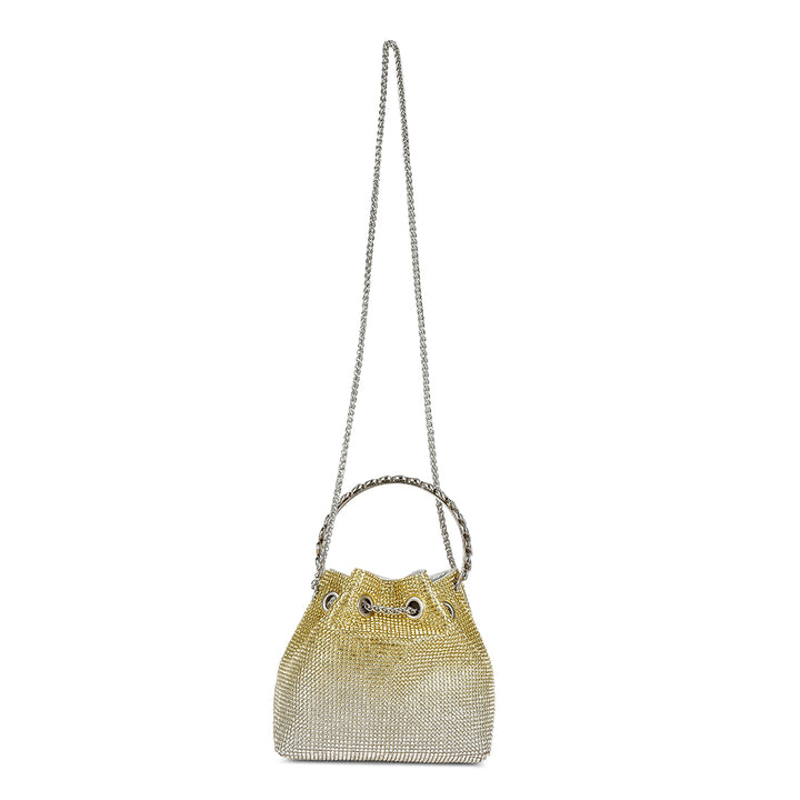 round handle rhinestone bucket bag#color_green