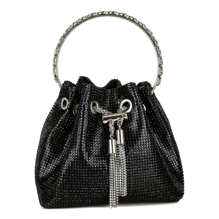 round handle rhinestone bucket bag#color_black
