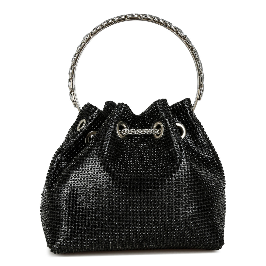 round handle rhinestone bucket bag#color_black