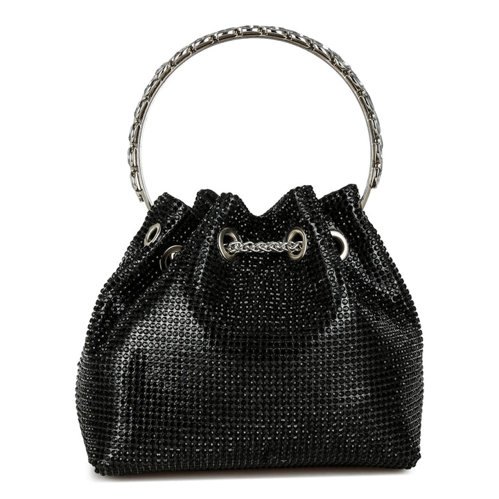 round handle rhinestone bucket bag#color_black