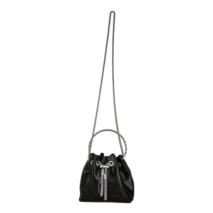 round handle rhinestone bucket bag#color_black