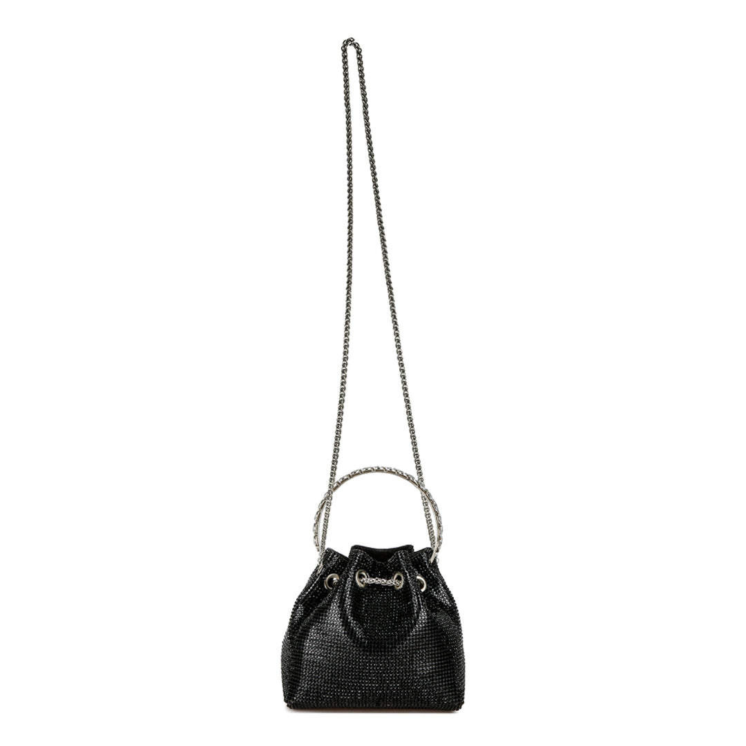 round handle rhinestone bucket bag#color_black