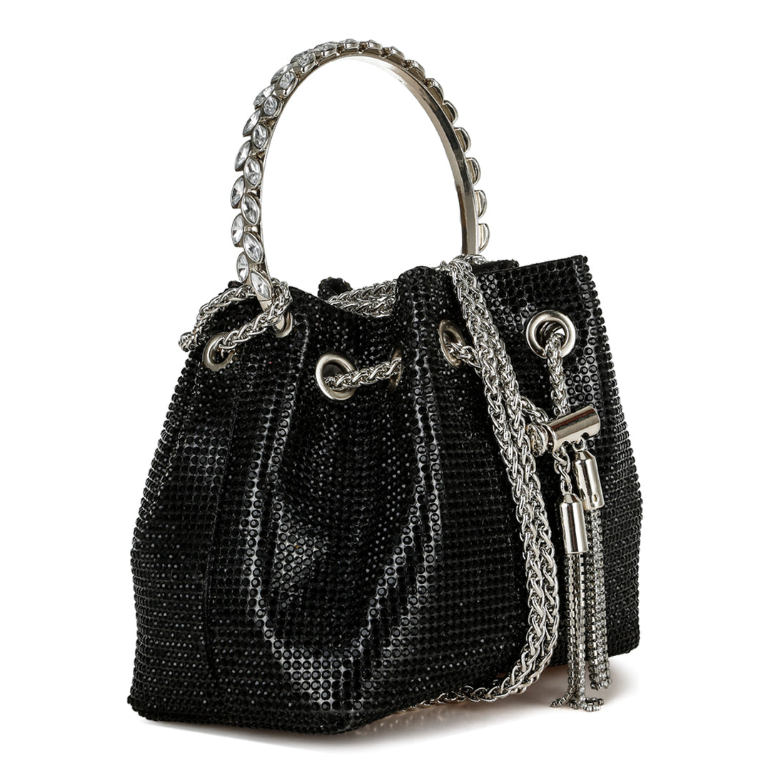 round handle rhinestone bucket bag#color_black