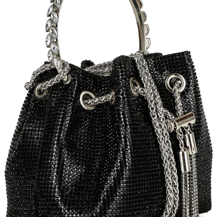 round handle rhinestone bucket bag#color_black