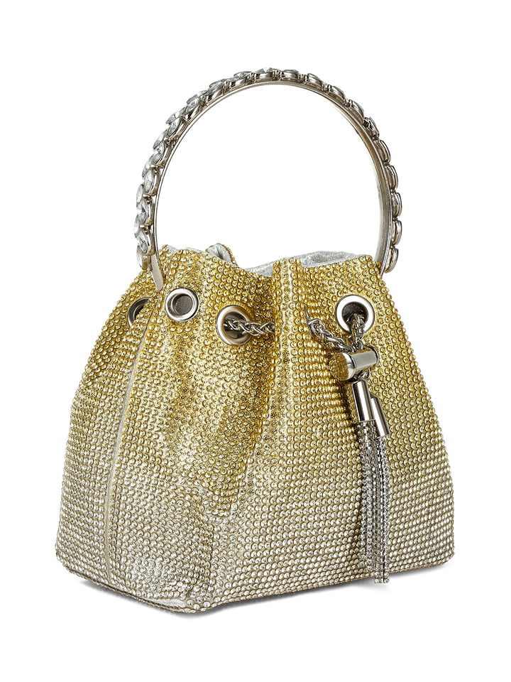 round handle rhinestone bucket bag#color_gold