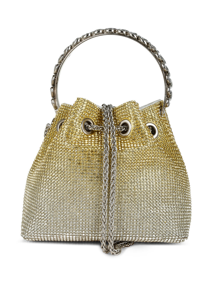 round handle rhinestone bucket bag#color_gold