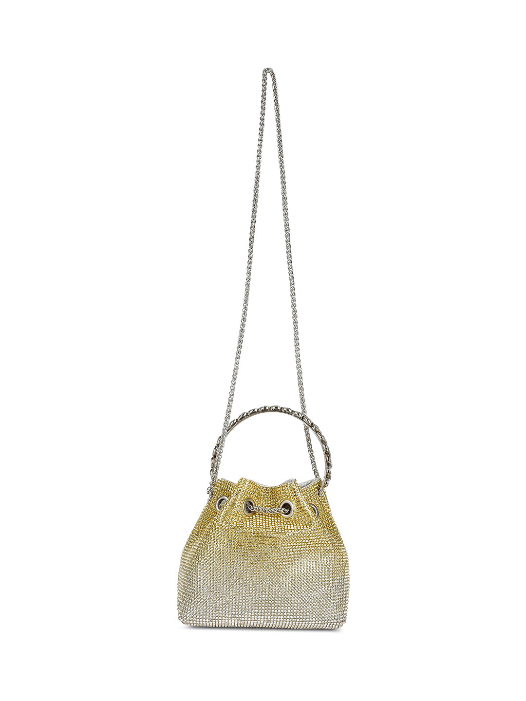 round handle rhinestone bucket bag#color_gold