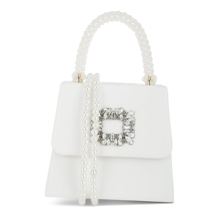 pearl top-handle diamante brooch bag#color_white