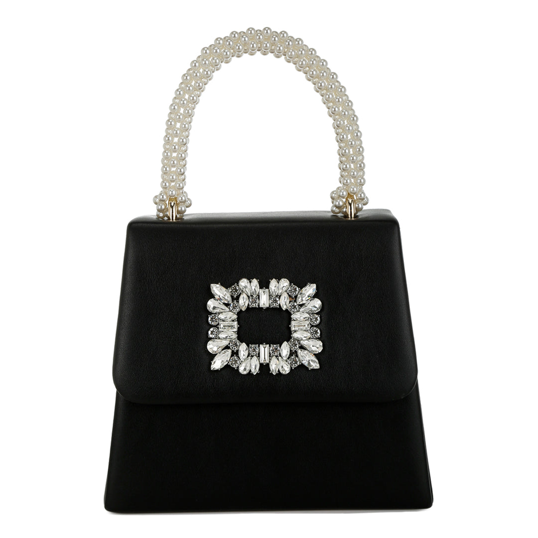 pearl top-handle diamante brooch bag#color_black