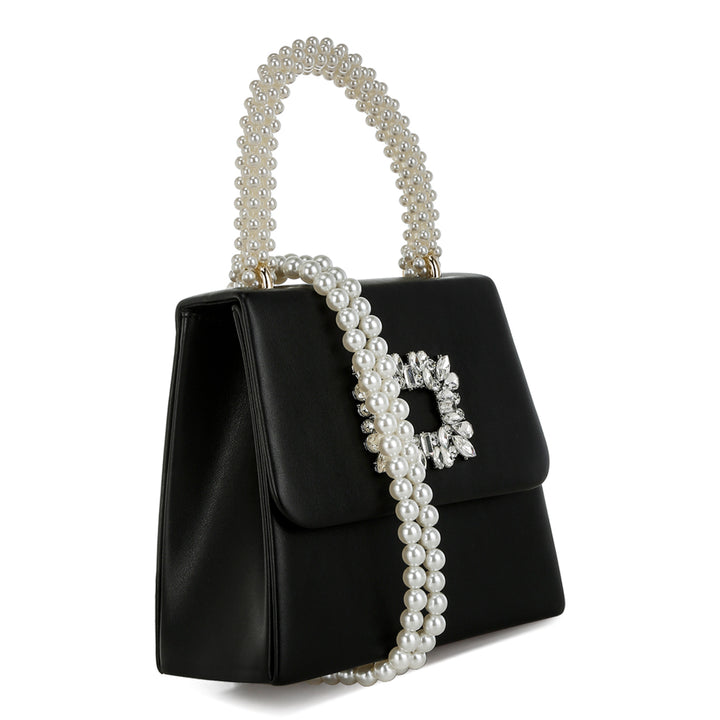 pearl top-handle diamante brooch bag#color_black