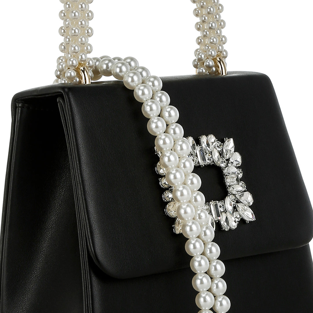 pearl top-handle diamante brooch bag#color_black