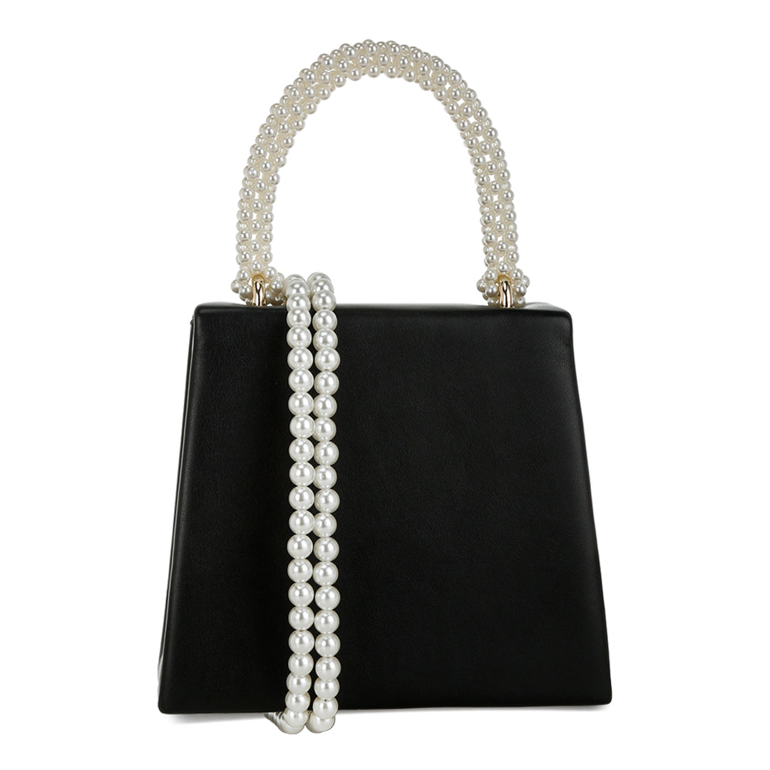 pearl top-handle diamante brooch bag#color_black