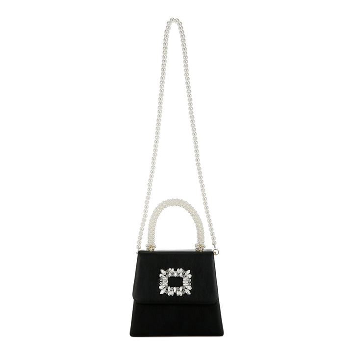 pearl top-handle diamante brooch bag#color_black