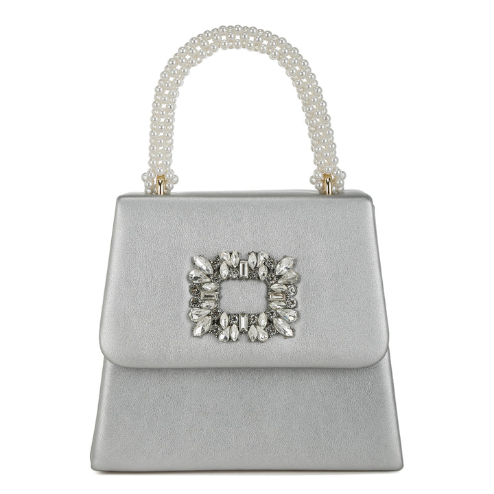 pearl top-handle diamante brooch bag#color_silver