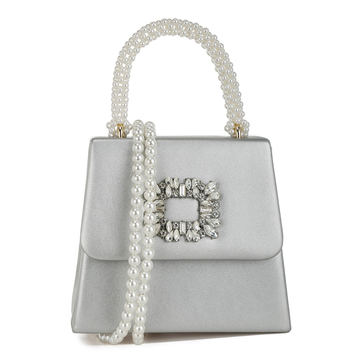 Pearl Top-Handle Diamante Brooch Bag