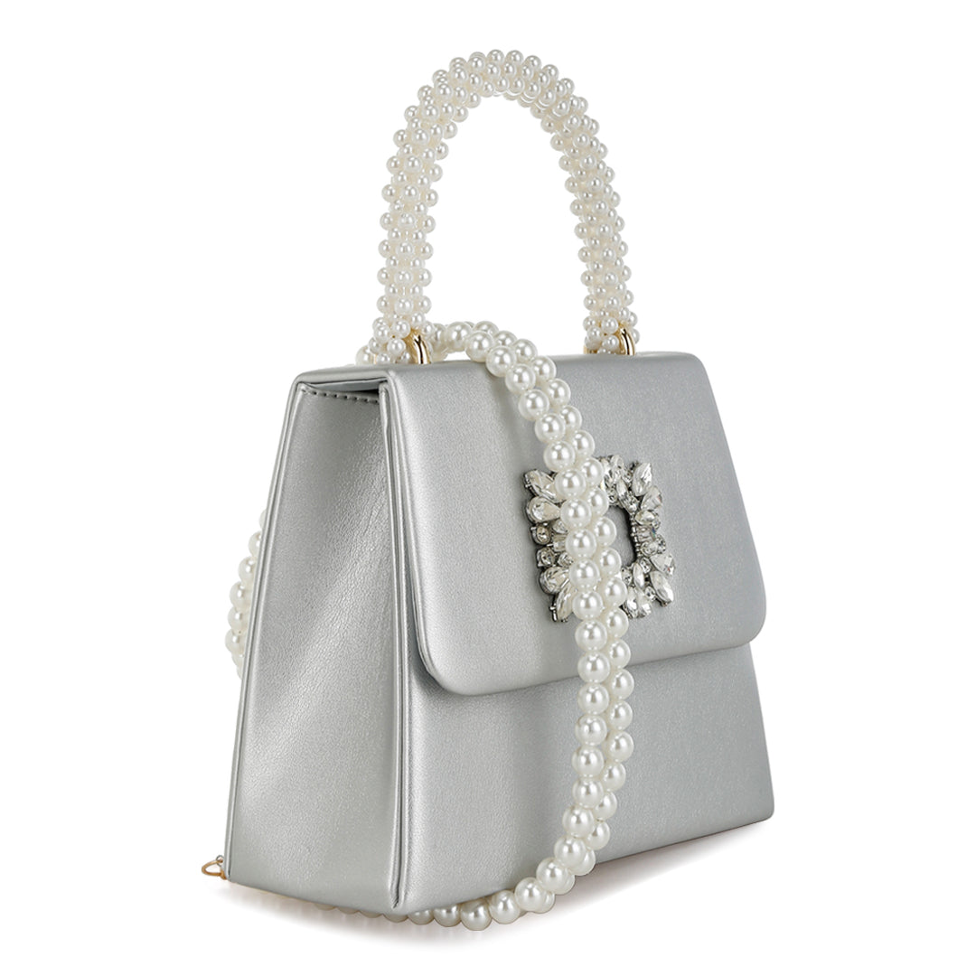 pearl top-handle diamante brooch bag#color_silver