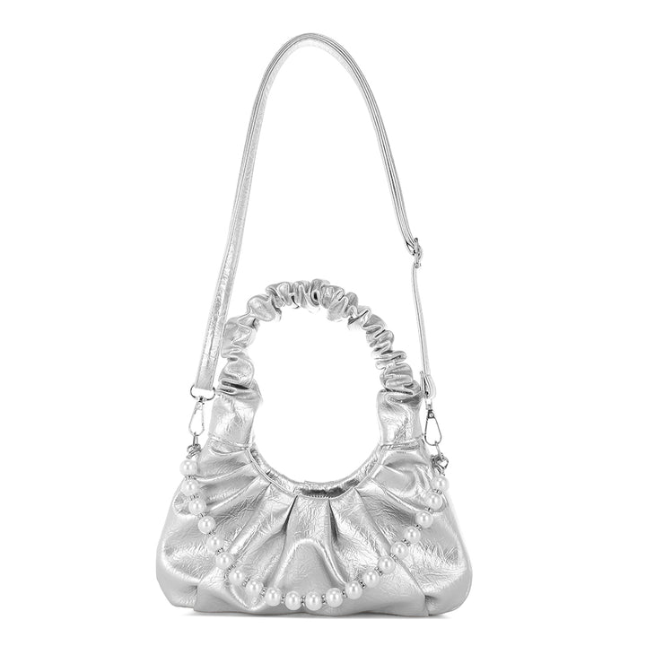ruched handle crossbody bag#color_silver