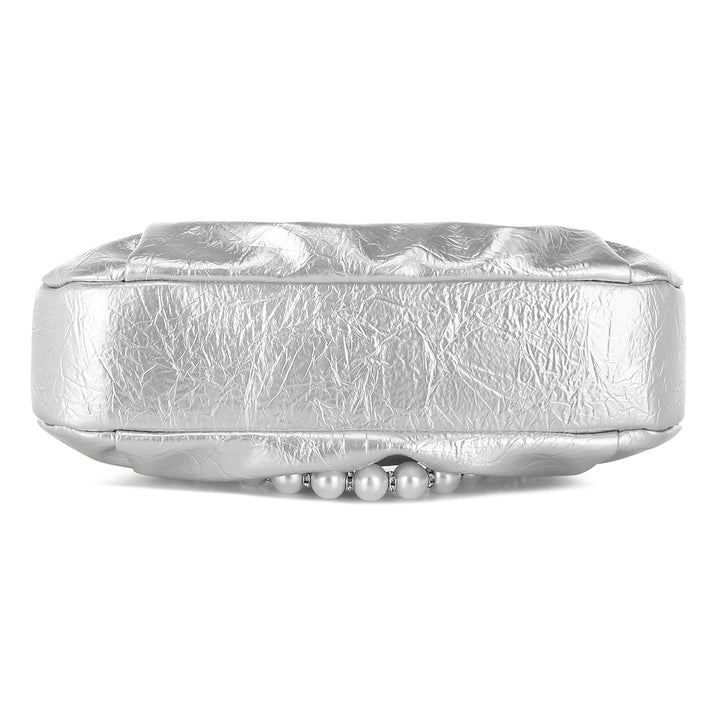 ruched handle crossbody bag#color_silver