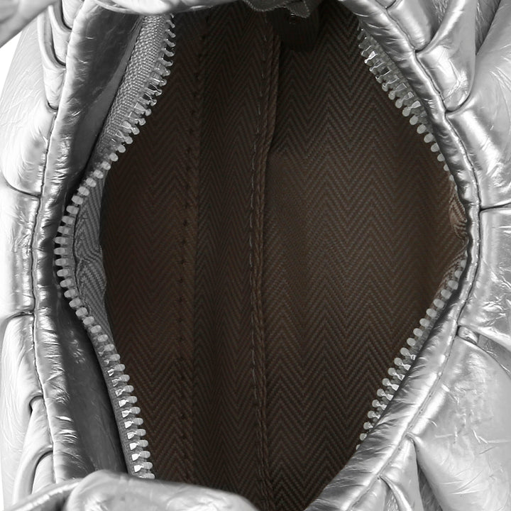 ruched handle crossbody bag#color_silver