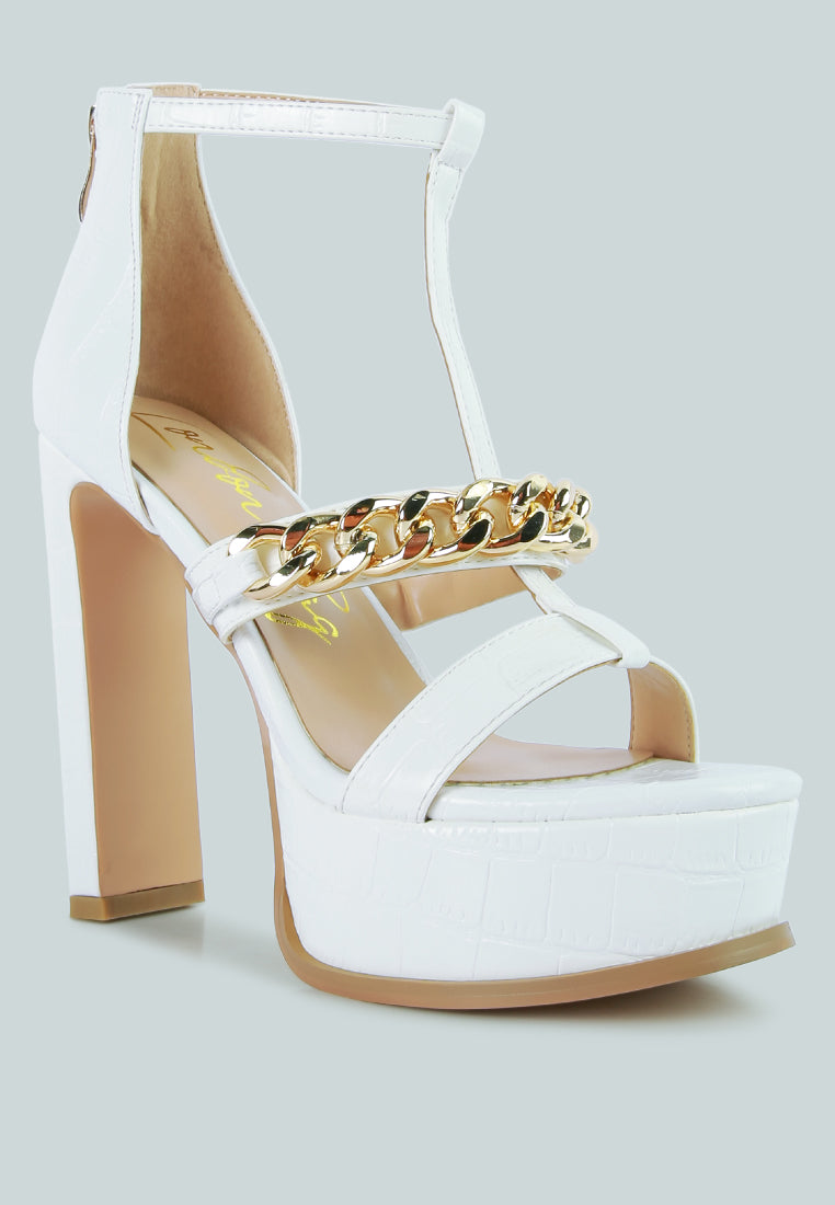 women metal chain zip up sandal#color_white