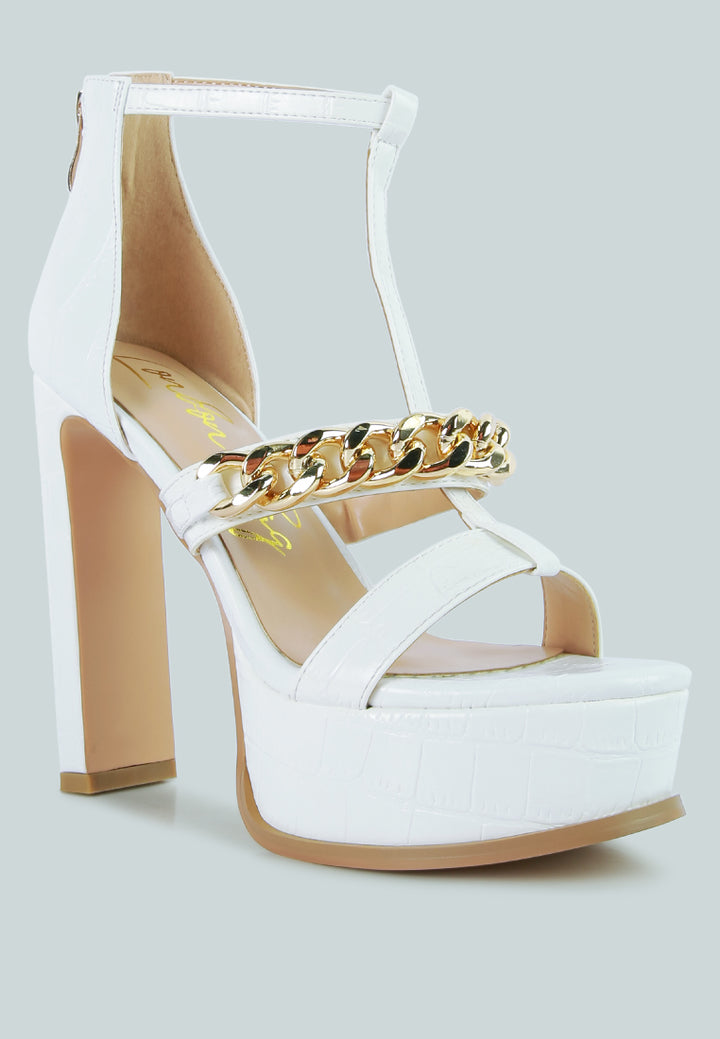 women metal chain zip up sandal#color_white