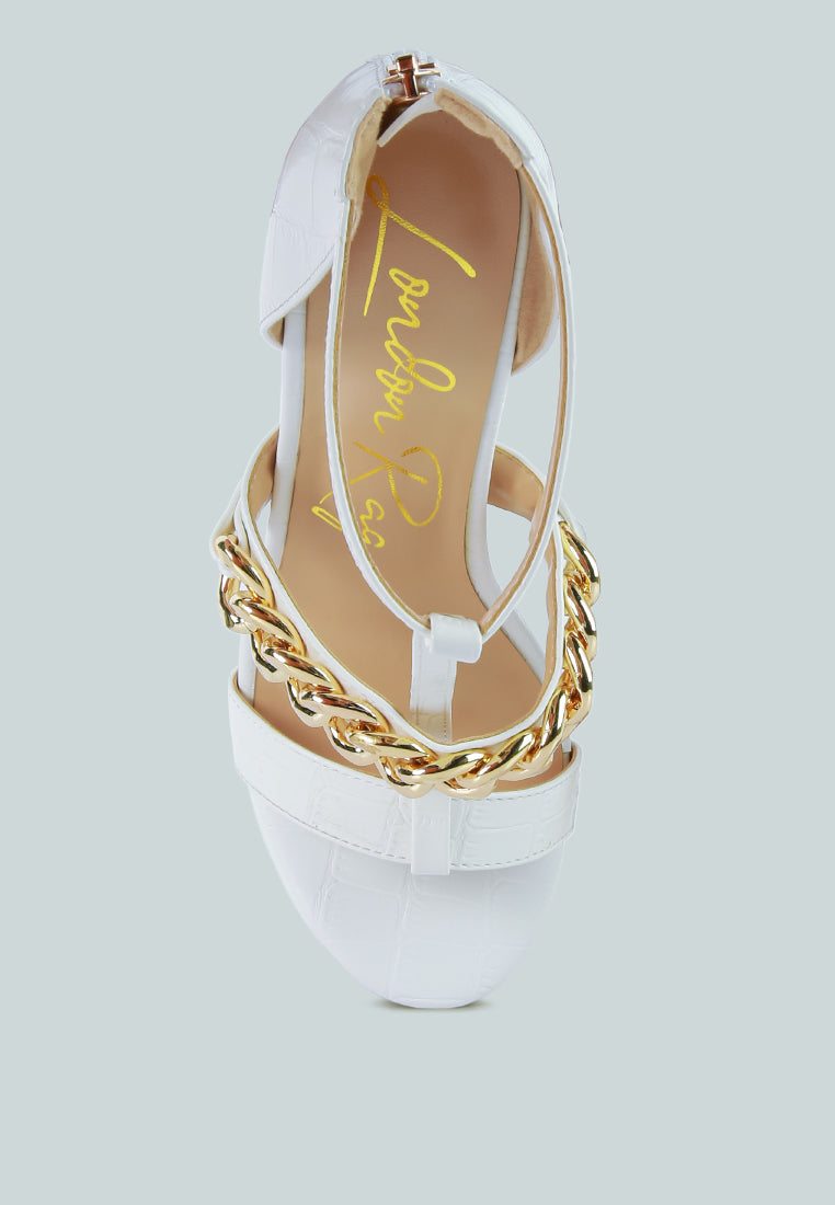 women metal chain zip up sandal#color_white
