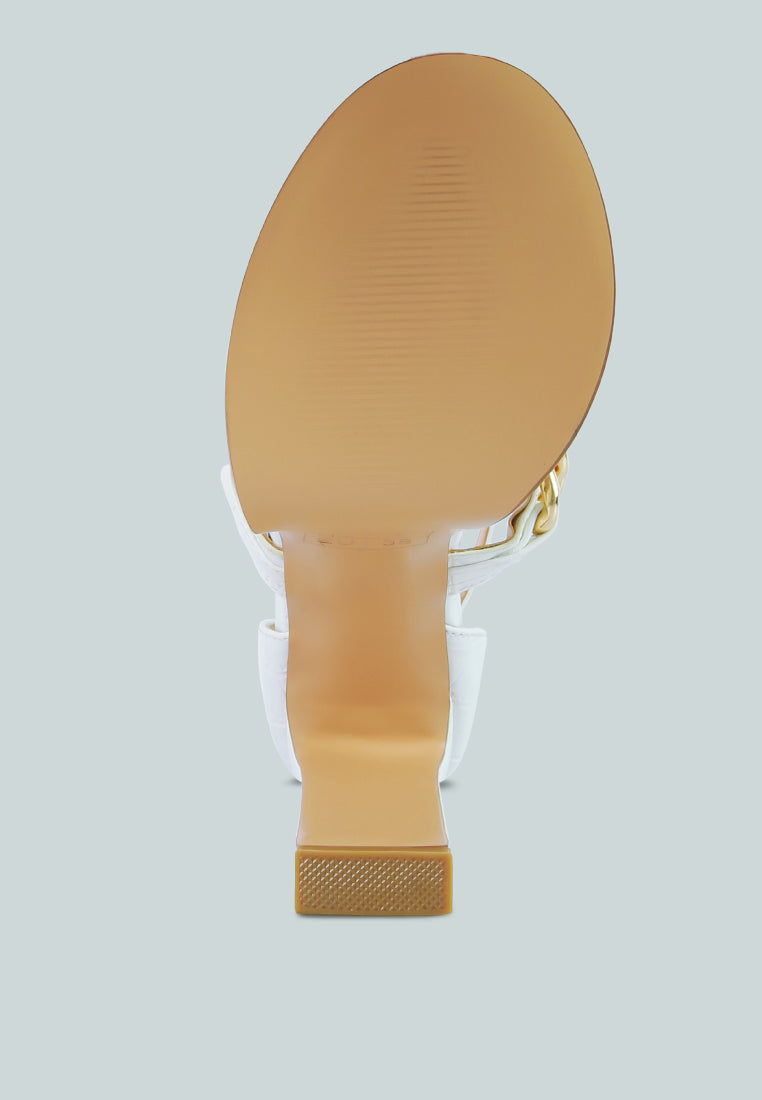 women metal chain zip up sandal#color_white