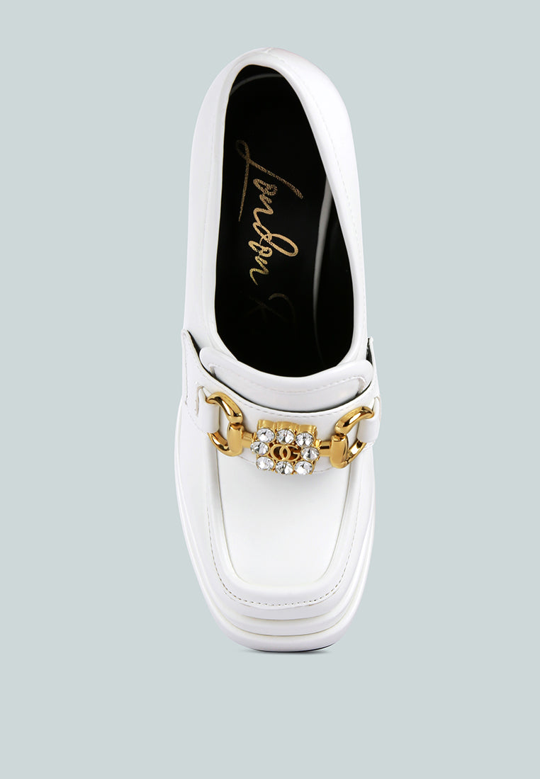 women embellished high platform loafers#color_white