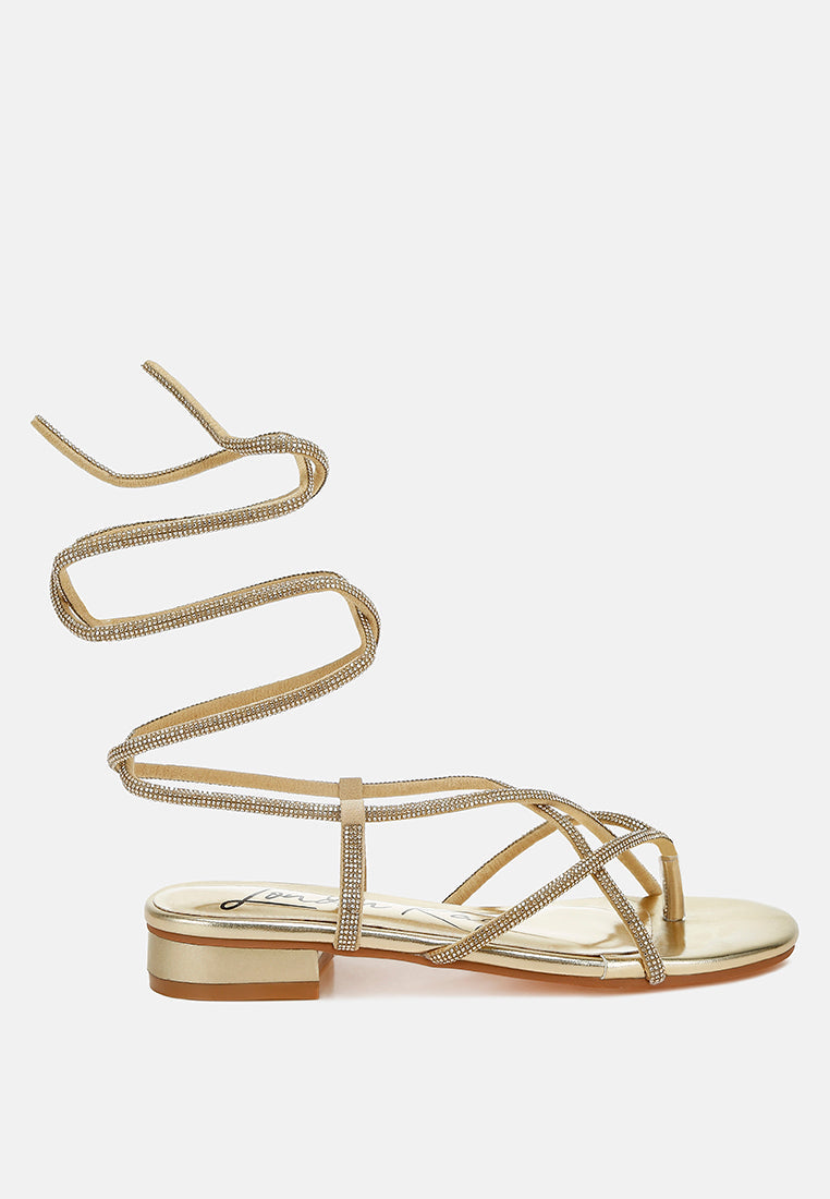 Women Rhinestone Embellished Lace-Up Sandals