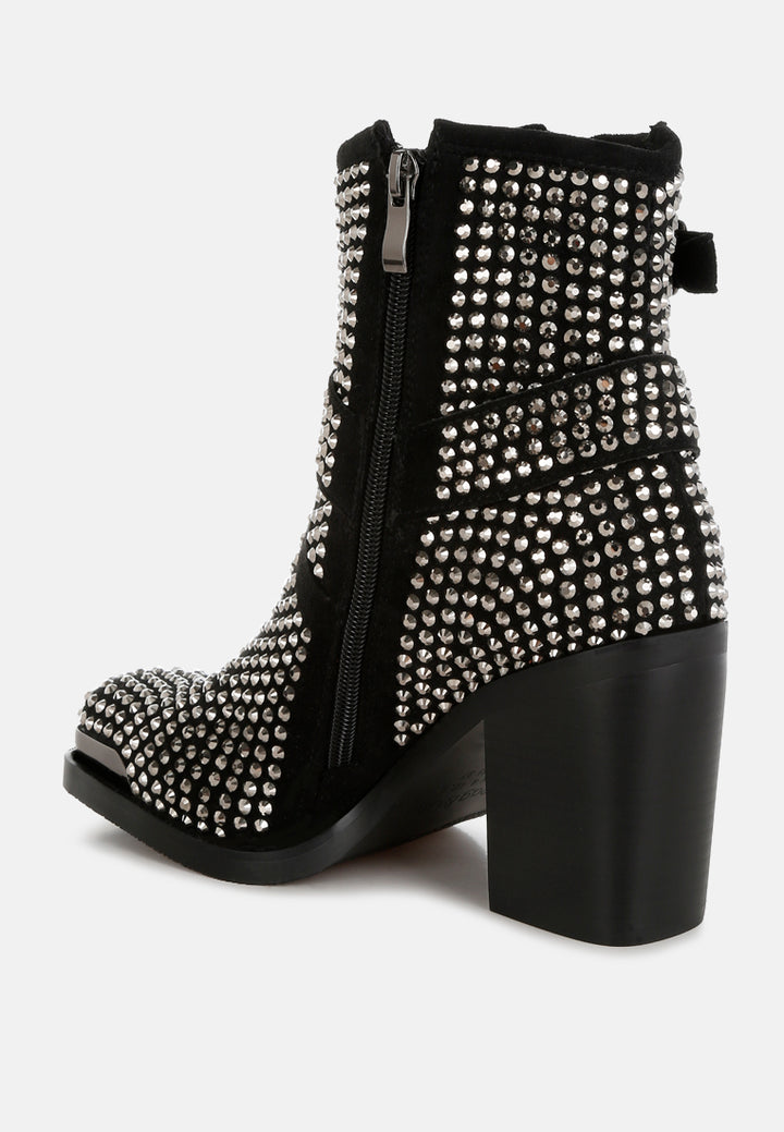 women studded harness detail ankle boots#color_black