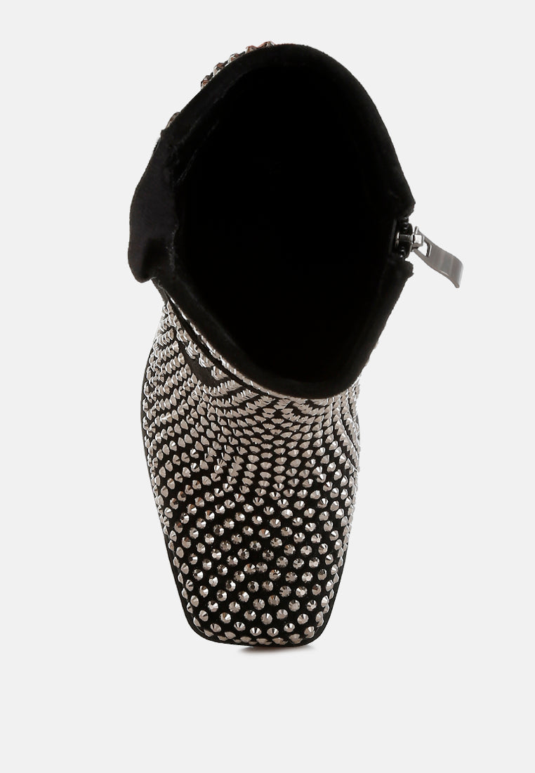 women studded harness detail ankle boots#color_black