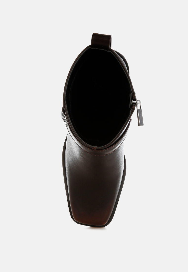 women elevated harness detail ankle boots#color_brown