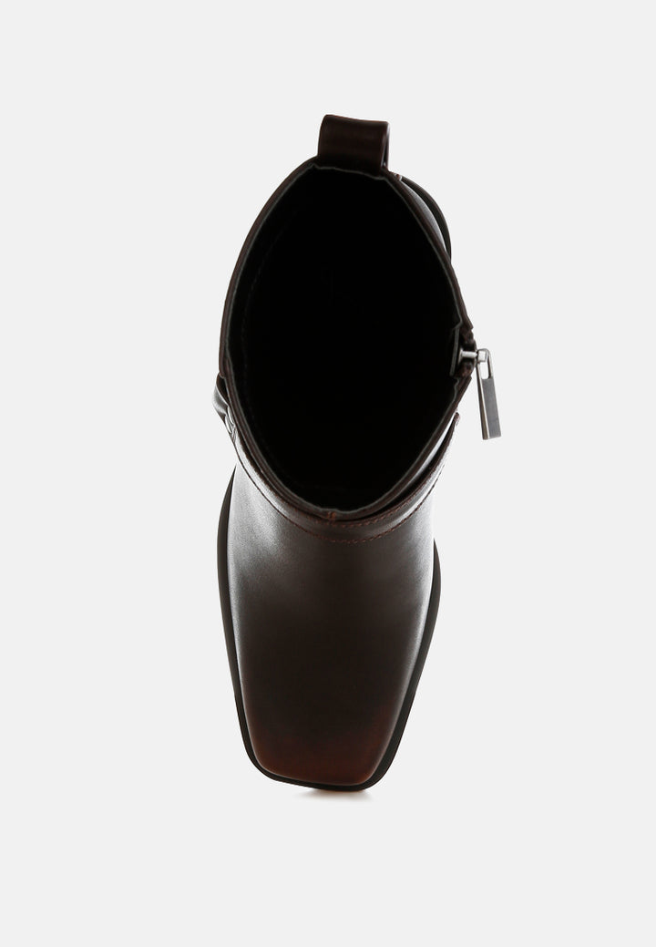 women elevated harness detail ankle boots#color_brown