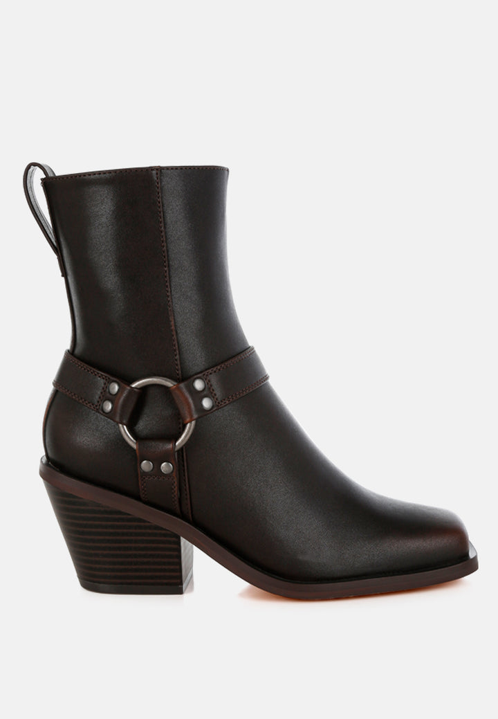 women elevated harness detail ankle boots#color_brown