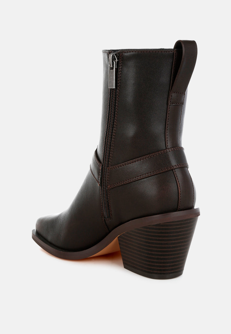 women elevated harness detail ankle boots#color_brown