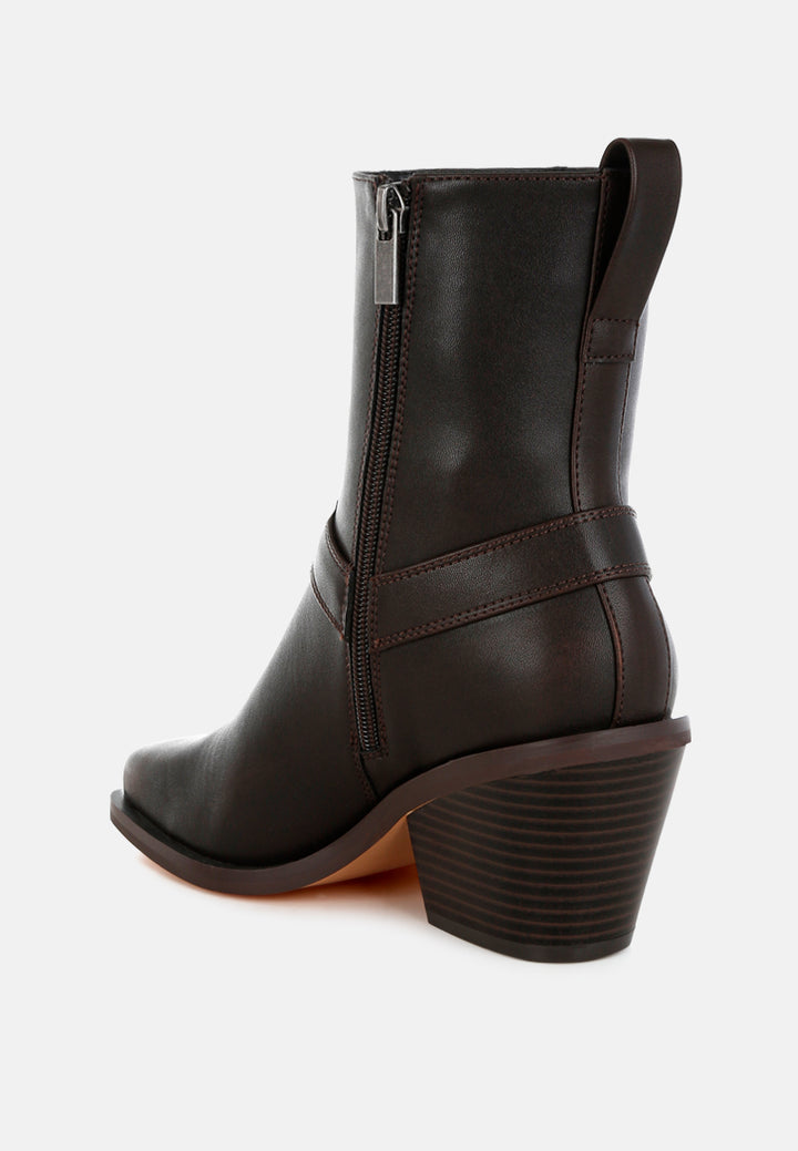 women elevated harness detail ankle boots#color_brown