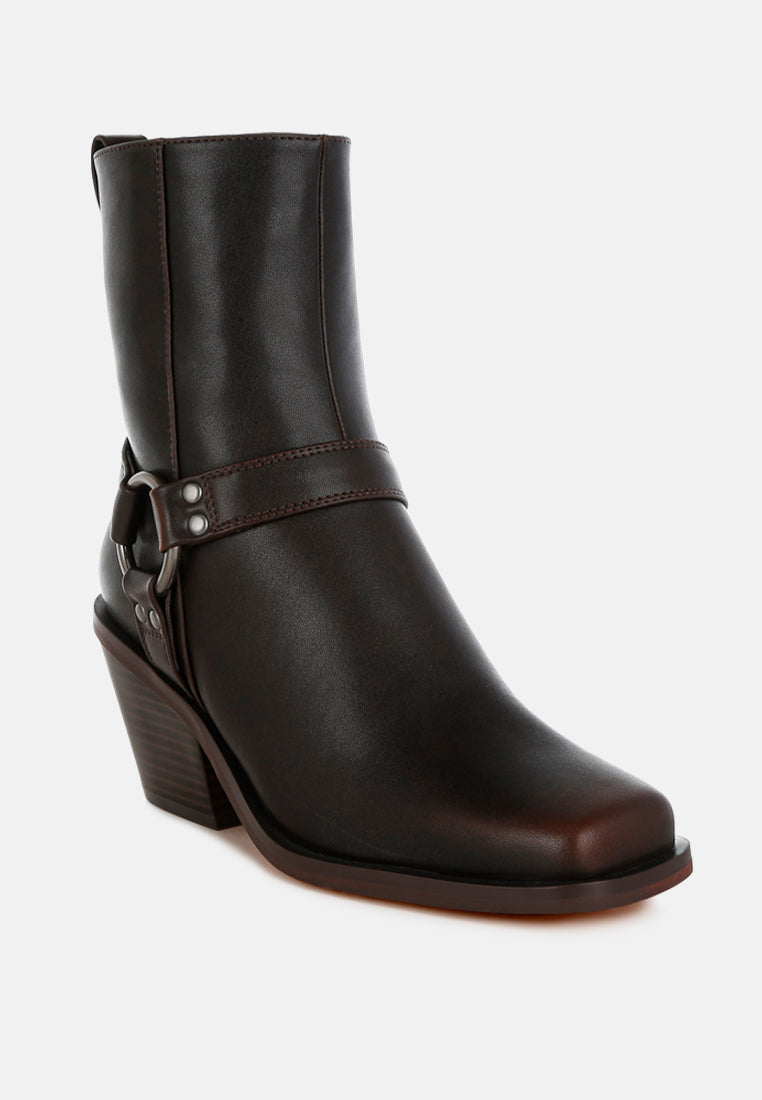 women elevated harness detail ankle boots#color_brown