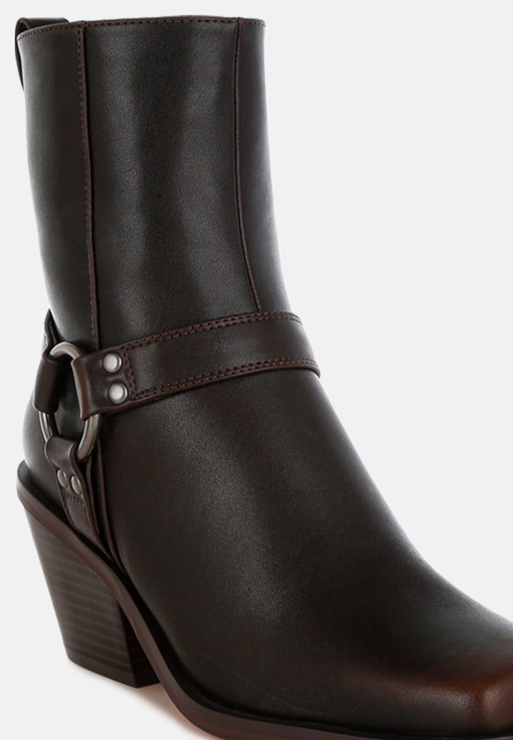 women elevated harness detail ankle boots#color_brown