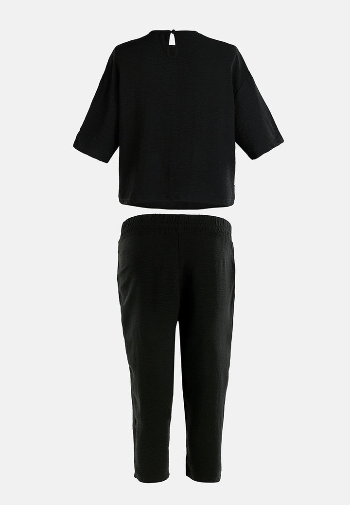 half sleeves crop top & capris coord set by ruw#color_black