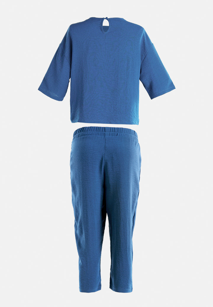 half sleeves crop top & capris coord set by ruw#color_blue