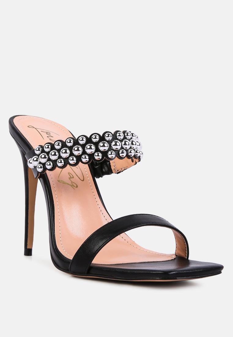 women high heel metal ball sandals#color_black