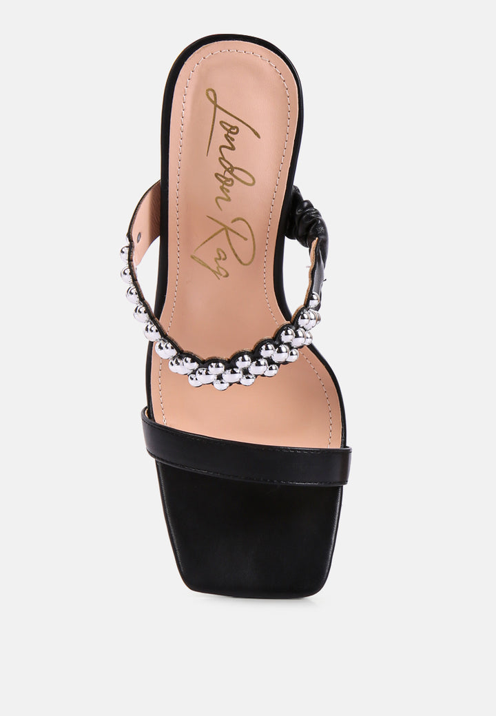 women high heel metal ball sandals#color_black