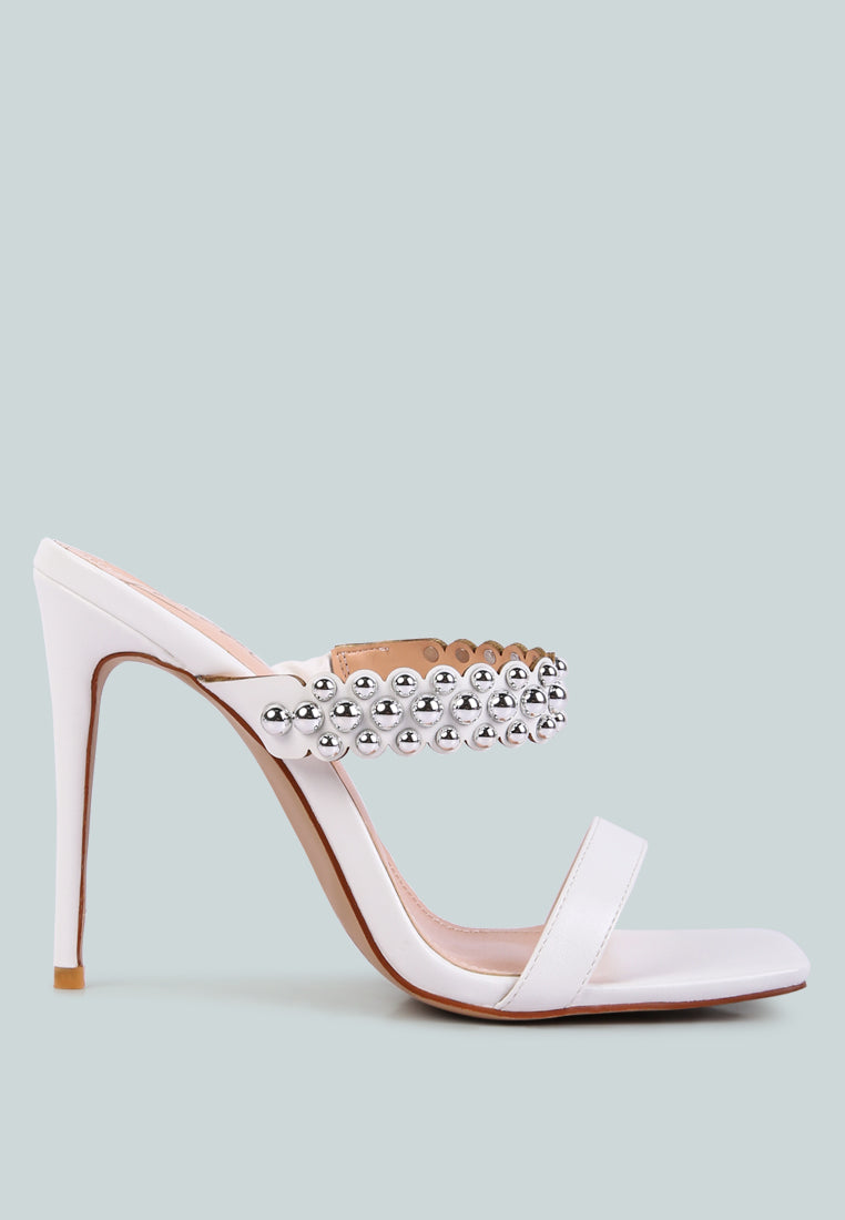 women high heel metal ball sandals#color_white