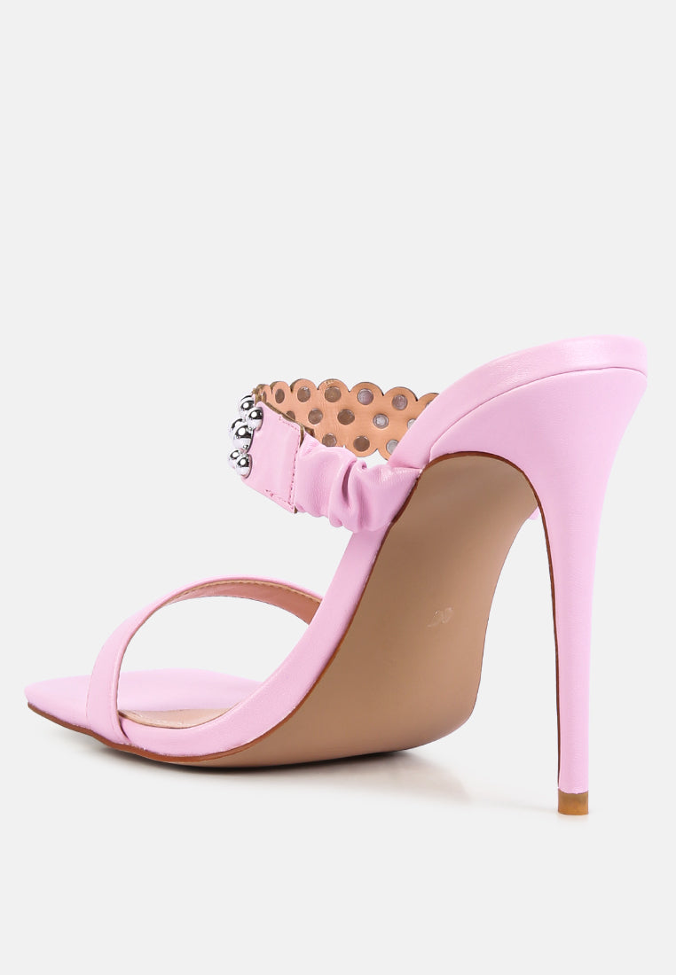 women high heel metal ball sandals#color_pink