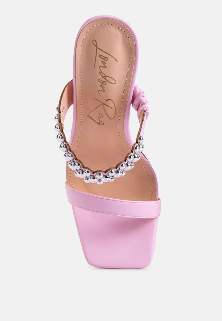 women high heel metal ball sandals#color_pink