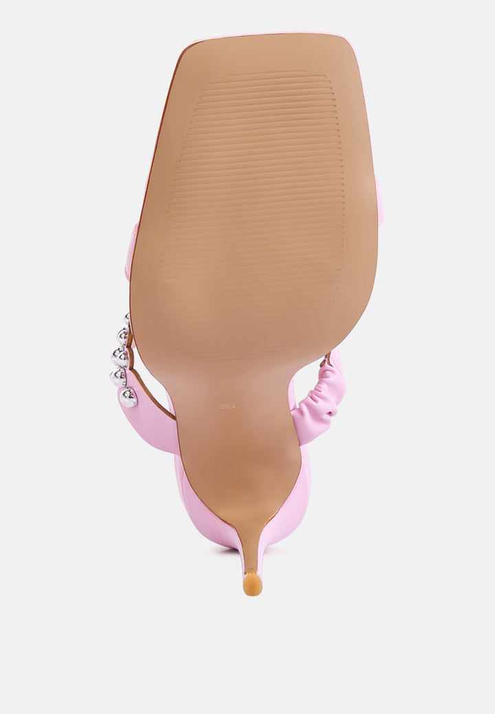 women high heel metal ball sandals#color_pink