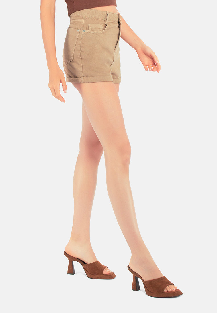 women basic upturn hem shorts#color_camel