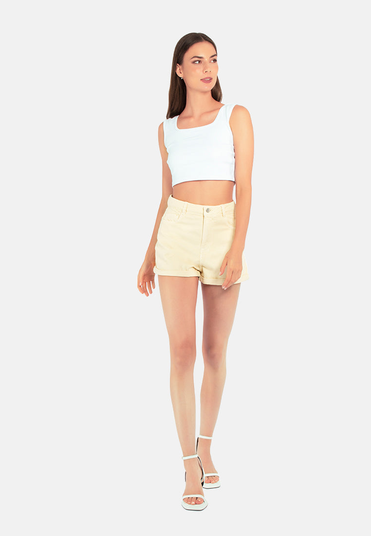women basic upturn hem shorts#color_latte