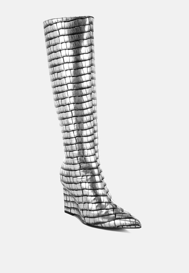 croco metallic long boots#colour_black
